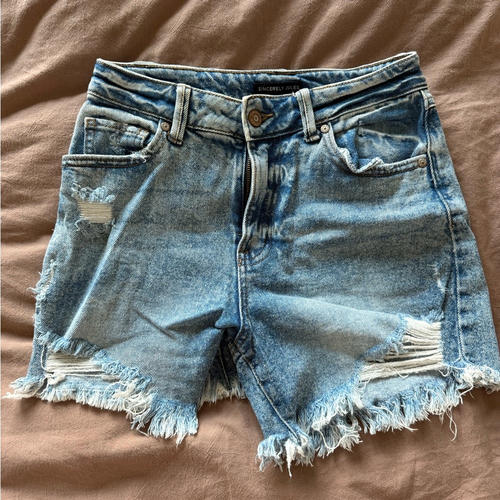 sincerely jules Women's Distressed Blue Jean Shorts